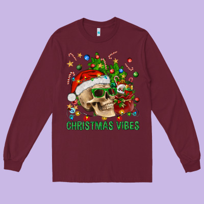 Christmas Vibes Long Sleeve Tee Designed By Bundleandbundleshop