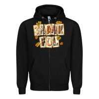 Black Thankful with Plate Zipper Hoodie - texasbilliewilder
