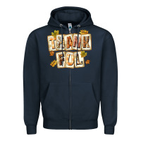 Navy Thankful with Plate Zipper Hoodie - texasbilliewilder