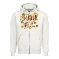 Oatmeal Heather Thankful with Plate Zipper Hoodie - texasbilliewilder