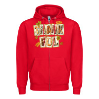 Red Thankful with Plate Zipper Hoodie - texasbilliewilder