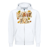 White Thankful with Plate Zipper Hoodie - texasbilliewilder