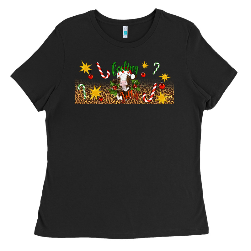 Christmas Feeling Jolly Cow Ladies Tee by Artiststas | Teevron