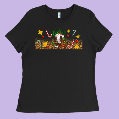 Christmas Feeling Jolly Cow Ladies Tee Designed By Artiststas