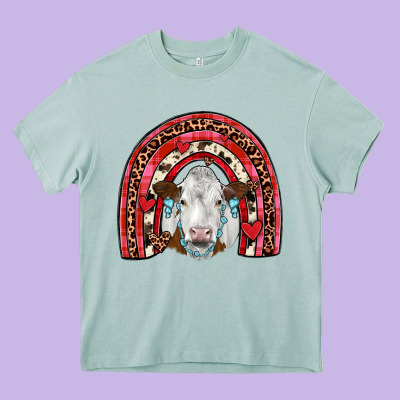 Valentines Simmental  Rainbow Heavy Core Tee Designed By Jahusdesignshop