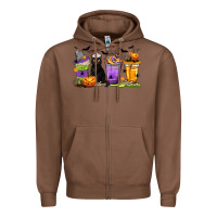 Chestnut Halloween Cat Coffee Cups Zipper Hoodie - texasbilliewilder