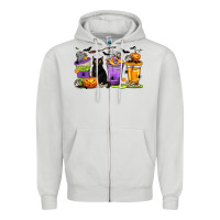 Dove Grey Halloween Cat Coffee Cups Zipper Hoodie - texasbilliewilder
