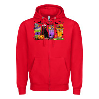 Red Halloween Cat Coffee Cups Zipper Hoodie - texasbilliewilder
