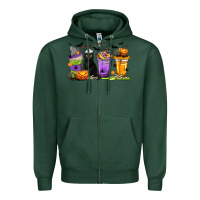 Sports Green Halloween Cat Coffee Cups Zipper Hoodie - texasbilliewilder