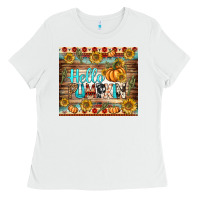 White hello pumpkin tumbler Ladies Tee - BundleAndBundleShop