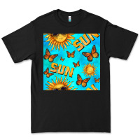 Black sun with butterfly seamless pattern Premium Tee - BundleAndBundleShop