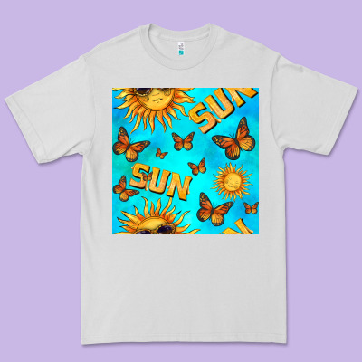 Sun With Butterfly Seamless Pattern Premium Tee Designed By Bundleandbundleshop