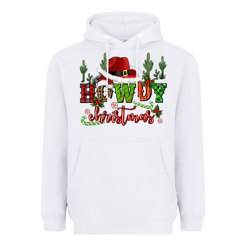 Howdy Christmas Cowboy Hat Heavyweight Hoodie by CowGirlArtShop | Teevron