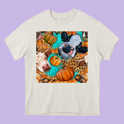 Autumn Cows Seamless Pattern Heavy Core Tee Designed By Bundleandbundleshop