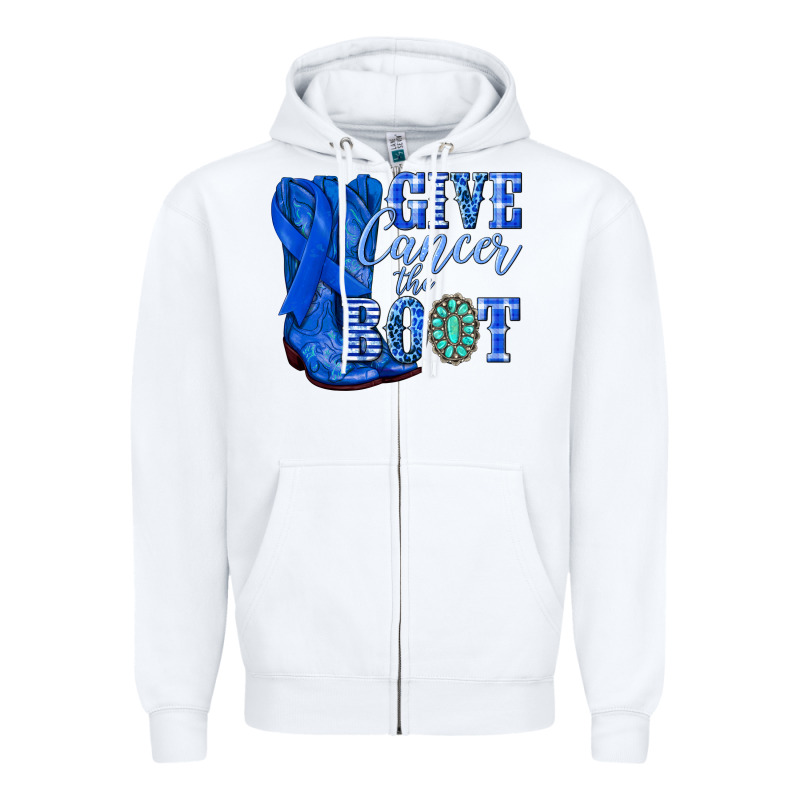 Give Cancer The Boot Colon Cancer Blue Ribbon Nca Zipper Hoodie by NancyCooperArtShop | Teevron