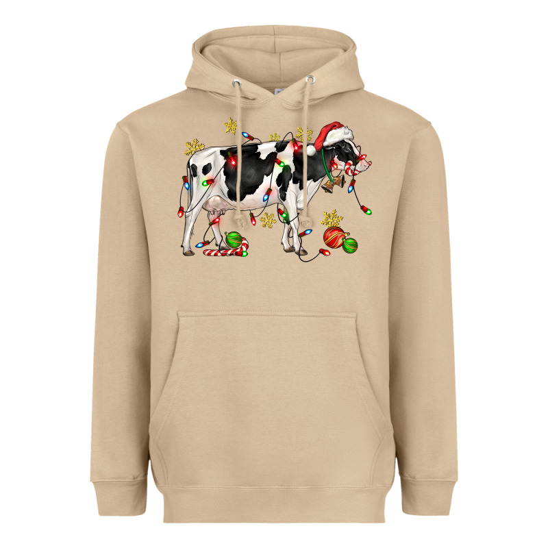 Christmas Holstein Cow Heavyweight Hoodie by CowGirlArtShop | Teevron