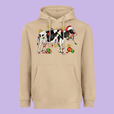 Christmas Holstein Cow Heavyweight Hoodie Designed By Cowgirlartshop