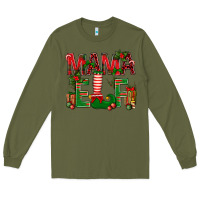 Army Green Christmas Mama Elf Long Sleeve Tee - BundleAndBundleShop
