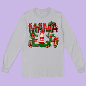 Christmas Mama Elf Long Sleeve Tee Designed By Bundleandbundleshop