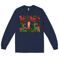 Navy Christmas Mama Elf Long Sleeve Tee - BundleAndBundleShop