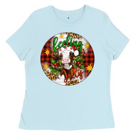Baby Blue Christmas feeling jolly cow ornament Ladies Tee - Artiststas