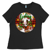 Christmas Feeling Jolly Cow Ornament Ladies Tee | Teevron