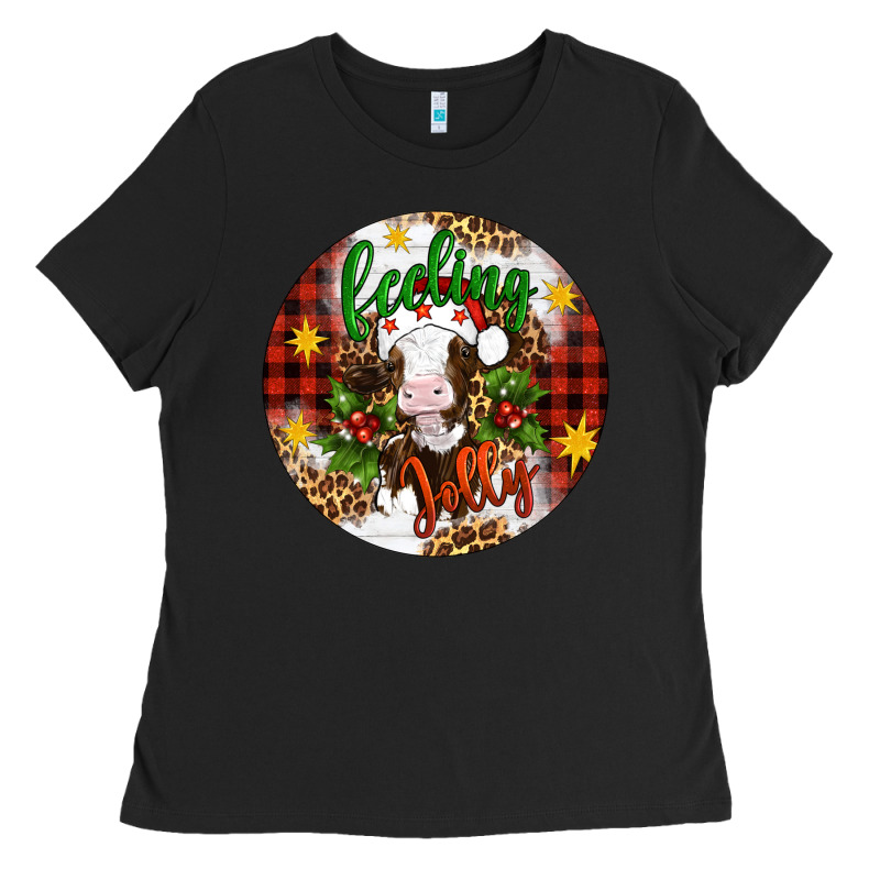Christmas Feeling Jolly Cow Ornament Ladies Tee by Artiststas | Teevron