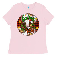 Bubblegum Pink Christmas feeling jolly cow ornament Ladies Tee - Artiststas