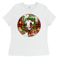 White Christmas feeling jolly cow ornament Ladies Tee - Artiststas