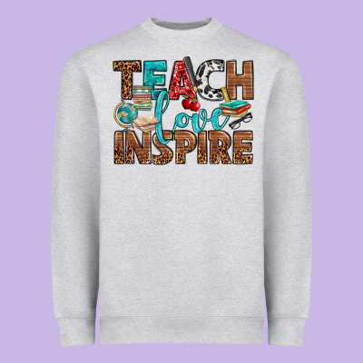 Teach Love Inspire With Leopard Heavyweight Sweatshirt Designed By Bundleandbundleshop