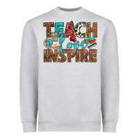 Heather Grey Teach Love Inspire With Leopard Heavyweight Sweatshirt - BundleAndBundleShop