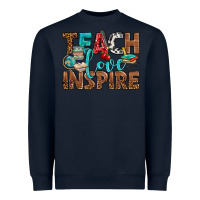 Navy Teach Love Inspire With Leopard Heavyweight Sweatshirt - BundleAndBundleShop