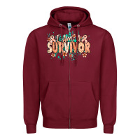 Burgundy I am a survivor peach ribbon Zipper Hoodie - NancyCooperArtShop