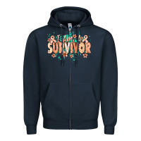 Navy I am a survivor peach ribbon Zipper Hoodie - NancyCooperArtShop