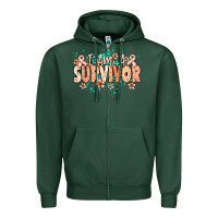 Sports Green I am a survivor peach ribbon Zipper Hoodie - NancyCooperArtShop