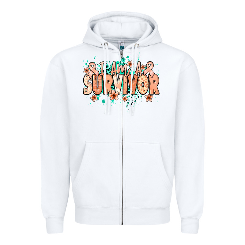 I Am A Survivor Peach Ribbon Zipper Hoodie by NancyCooperArtShop | Teevron