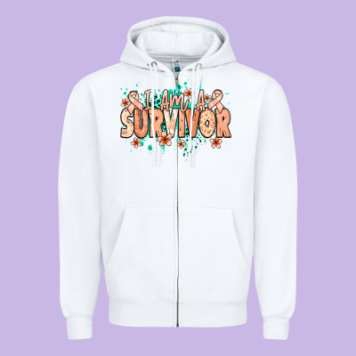 I Am A Survivor Peach Ribbon Zipper Hoodie Designed By Nancycooperartshop