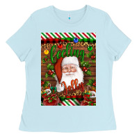 Baby Blue Christmas Feeling Jolly Santa Ladies Tee - Artiststas
