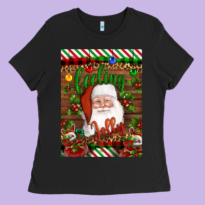 Christmas Feeling Jolly Santa Ladies Tee Designed By Artiststas