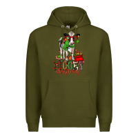 Army Green mooey christmas holstein cow Premium Hoodie - CowGirlArtShop