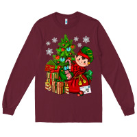 Burgundy Santa's Elf Christmas Long Sleeve Tee - BundleAndBundleShop