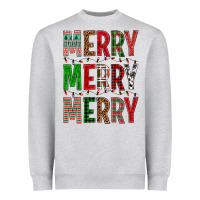 Heather Grey Merry Merry Merry Christmas Heavyweight Sweatshirt - BundleAndBundleShop