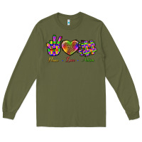 Army Green Peace Love Autism Long Sleeve Tee - BundleAndBundleShop