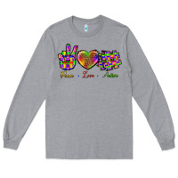 Heather Grey Peace Love Autism Long Sleeve Tee - BundleAndBundleShop