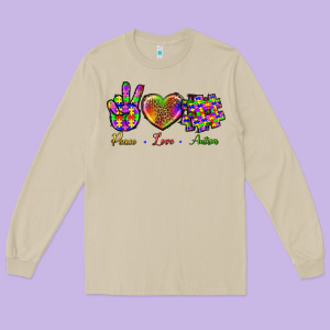 Peace Love Autism Long Sleeve Tee Designed By Bundleandbundleshop