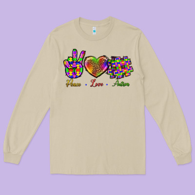 Peace Love Autism Long Sleeve Tee Designed By Bundleandbundleshop