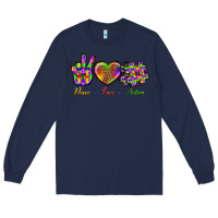 Navy Peace Love Autism Long Sleeve Tee - BundleAndBundleShop