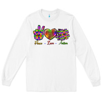 White Peace Love Autism Long Sleeve Tee - BundleAndBundleShop