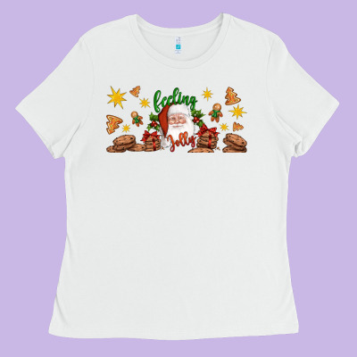 Christmas Feeling Jolly Santa Ladies Tee Designed By Artiststas