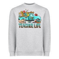 Heather Grey Teacher Life With Truck Heavyweight Sweatshirt - BundleAndBundleShop